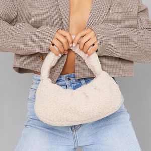 PLT Beige Borg Ruched Shoulder Bag